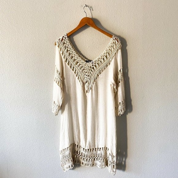 Miss Kelly 1999 cream knit tunic size M/L boho cotton blend - Picture 6 of 8